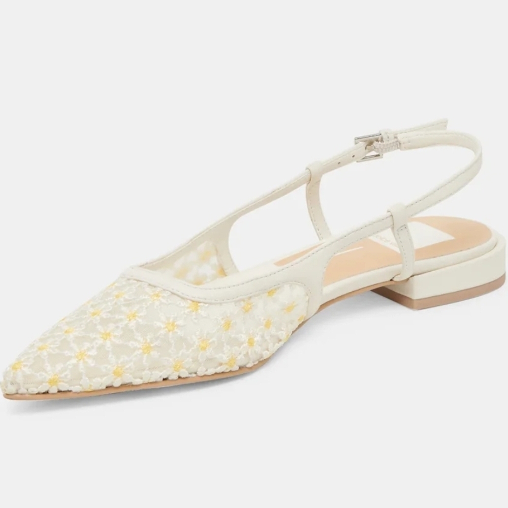 💛🔹️ Dolce Vita 🔹️Pamie Floral White Floral Mesh Women's Slingback Flats - Picture 5 of 12